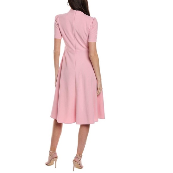 NEW MAGGY LONDON Shell PINK Short Sleeve NECKTIE Fit & Flare MIDI DRESS 2 (fit 4 - Picture 8 of 8